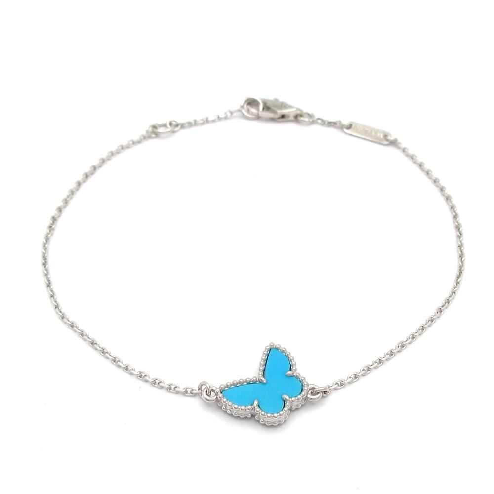 Van Cleef & Arpels Sweet Alhambra Papillon Bracelet 18K White Gold Turquoise